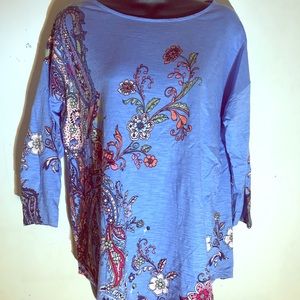 Chico’s blue 3/4 sleeve paisley shirt